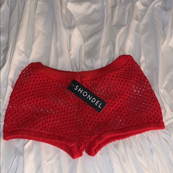 Red Crochet CoverUp Shorts - Picture 2 of 4